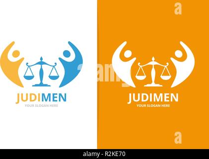 Vektor Waage und Leute logo Kombination. Waagen und Familie Symbol oder Icon. Einzigartige Gesetz und Team Logo Design Template. Stock Vektor