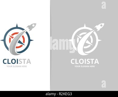 Vektor Kompass und Rakete logo Kombination. Navigation und Flugzeug Symbol oder Icon. Einzigartige reisen und Flug Logo Design Template. Stock Vektor