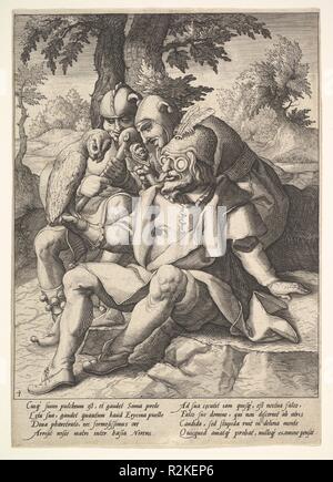 Die Weisheit der Narren, aus sechs Sprüche. Artist: Jacques de Gheyn II (Niederländischen, Antwerpen 1565-1629 Den Haag); nach Karel van Mander I (Niederländischen, Meulebeke 1548-1606 Amsterdam). Maße: Blatt: 9 5/8 x 6 7/8 in. (24,5 x 17,5 cm). Museum: Metropolitan Museum of Art, New York, USA. Autor: Jacques de Gheyn II. Nach Karel van Mander I. in der Werkstatt von Hendrick Goltzius, nach Karel van Mander I. Stockfoto