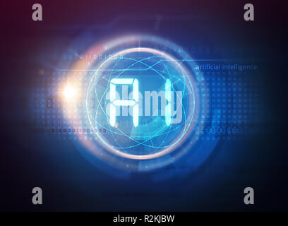 Künstliche Intelligenz Symbol auf blauem Hintergrund Technologie Stockfoto