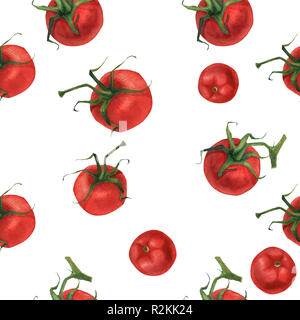 Vegan Aquarell nahtlose Muster mit roten Tomaten. Weißer Hintergrund, isoliert, clipping path enthalten Stockfoto