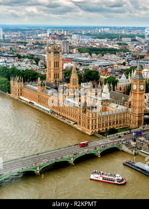 Aerial View Parlamentsgebäude und Westminster Bridge London UK Stockfoto