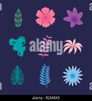 Der tropische Blätter und Blumen Vector Illustration Design Stock Vektor