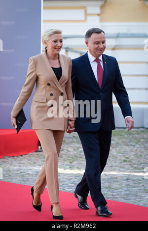 Präsident von Polen Andrzej Duda und seine Frau Agata Kornhauser-Duda, während des 14 Informelles Treffen der Arraiolos Gruppe am Schloss Rundale in Schloss Rundale, Lettland am 13. September 2018 Stockfoto