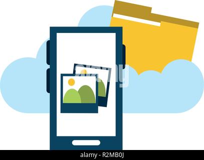 Mit Fotos auf Cloud computing Vector Illustration grafik design Smartphone Stock Vektor