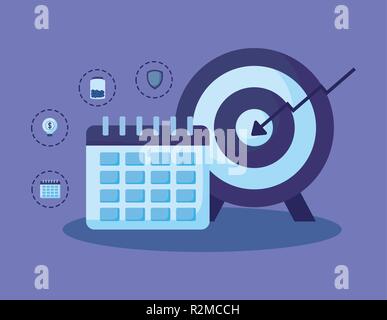 Kalender mit set Symbole Wirtschaft Finanzen Vector Illustration Design Stock Vektor