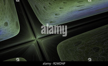 Schönen grünen Hintergrund der glühende Partikel und Linien mit Schärfentiefe und Bokeh. 3D-Illustration, 3D-Rendering Stockfoto