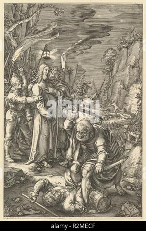 Der Verrat an Christus, aus der Passion Christi. Artist: Nach Hendrick Goltzius (Niederländischen, Mühlbracht 1558-1617 Haarlem); Anonym. Maße: Blatt: 7 13/16 x 5 1/16-in. (19,8 x 12,8 cm). Datum: Ca. 1598-1617. Museum: Metropolitan Museum of Art, New York, USA. Stockfoto