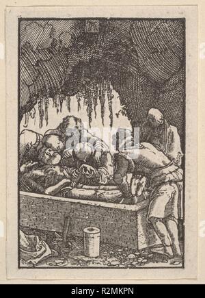 Die Grablegung, von den Fall und die Erlösung der Menschheit durch das Leben und die Passion Christi. Künstler: Albrecht Altdorfer (Deutsch, Regensburg Ca. 1480-1538 Regensburg). Maße: Blatt: 3 1/16 x 2 3/16 in. (7,8 × 5,5 cm). Datum: Ca. 1513. Museum: Metropolitan Museum of Art, New York, USA. Stockfoto