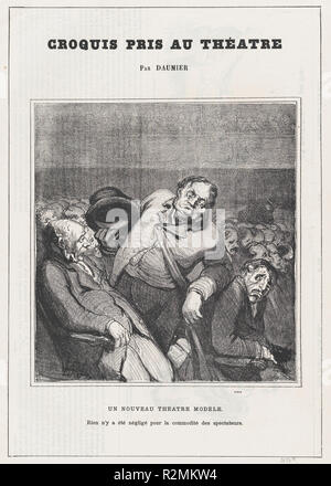 Ein neues Theater Modell, von 'Theater Skizzen, "Le Petit Journal veröffentlicht pour rire, 30. Januar 1864. Artist: Honoré Daumier (Französisch, Marseille 1808-1879 Valmondois). Abmessungen: Bild: 9 5/16 x 8 11/16 in. (23,6 × 22 cm) Blatt: 17 5/16 x 11 5/8 in. (44 × 29,5 cm). Serie/Portfolio: 'Theater Skizzen" (Croquis pris au Théatre). Datum: 30 Januar, 1864. Nichts wurde hier für die Bequemlichkeit der Zuschauer vernachlässigt. Museum: Metropolitan Museum of Art, New York, USA. Stockfoto