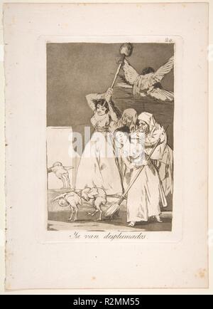 Platte 20 von 'Los Caprichos': Dort gehen Sie zupfinstrument (d. h. zur Kasse gebeten) (Ya van desplumados.). Artist: Goya (Francisco de Goya y Lucientes) (Spanisch, Fuendetodos 1746-1828 Bordeaux). Abmessungen: Platte: 8 7/16 x 5 7/8 in. (21,4 x 15 cm): 11 5/8 x 8 1/4 in. (29,5 x 21 cm). Serie/Portfolio: Los Caprichos. Datum: 1799. Museum: Metropolitan Museum of Art, New York, USA. Stockfoto