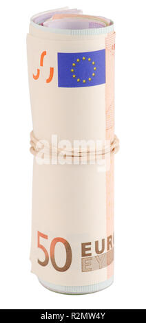50 euro Roll isoliert auf weißem Stockfoto