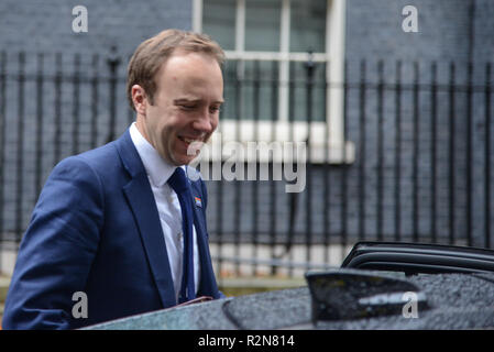 London, 20. November 2018: Matt Hancock MP, Staatssekretär für Gesundheit Blätter Downing Street Nr.10 nach der Teilnahme an einer Sitzung. Credit: Claire Doherty/Alamy leben Nachrichten Stockfoto