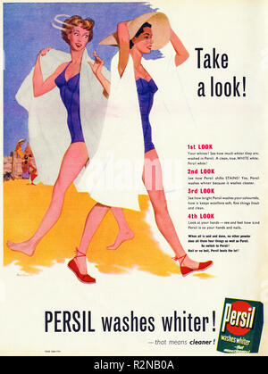 Original 50s Vintage alte drucken Werbung aus dem Englischen Magazin Werbung Persil waschen Pulver ca. 1954 Stockfoto