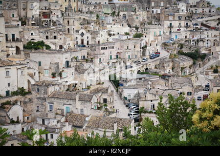 Matera, Italien - Juli 2016: Häuser von Matera auch als Stadt der Steine der Europäischen Kulturhauptstadt 2019 Stockfoto