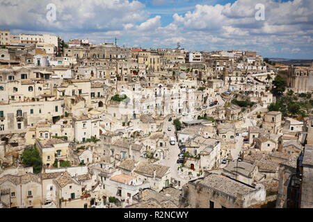 Matera, Italien - Juli 2016: Häuser von Matera auch als Stadt der Steine der Europäischen Kulturhauptstadt 2019 Stockfoto