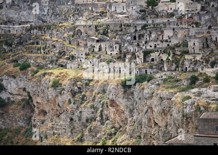 Matera, Italien - Juli 2016: Häuser von Matera auch als Stadt der Steine der Europäischen Kulturhauptstadt 2019 Stockfoto