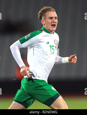 Ronan Curtis aus der Republik Irland während des UEFA Nations League-Spiels der Gruppe B4 im Ceres Park, Aarhus. DRÜCKEN SIE VERBANDSFOTO. Bilddatum: Montag, 19. November 2018. Siehe PA Story SOCCER Denmark. Bildnachweis sollte lauten: Simon Cooper/PA Wire. Stockfoto