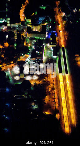 Luftaufnahme, Nachtaufnahme, Hauptbahnhof bei Nacht, Unna, Ruhrgebiet, Nordrhein-Westfalen, Deutschland, Europa Stockfoto
