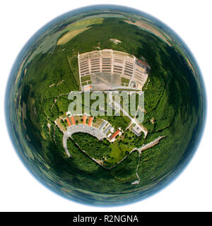 Luftbild, dem ehemaligen Konzentrationslager Buchenwald bei Weimar, Konzentrationslager, Carachoweg, Weimar, Thüringen, Deutschland, Europa, Fisheye, Fisheye objektiv, rund Stockfoto