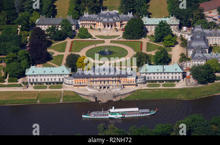 Schloss Pillnitz, Elbe, Barockgarten, Luftaufnahme, damaschkestraße 15, Dresden, Sachsen, Deutschland, Europa, Stockfoto