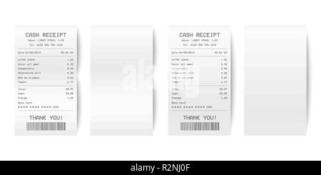 Vektor Realistische 3d-Papier gedruckt Vertrieb Shop Eingang mit Barcode Closeup isoliert auf weißem Hintergrund. Design Template von Bill ATM, Eingang Datensätze, Papier Finanzielle für Mockup prüfen. Ansicht von oben Stock Vektor