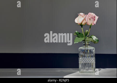 Zwei Rosen in Kristallglas vase Stockfoto