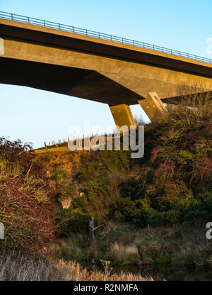 Fluss Tyne konkrete Überführung Brücke von Balfour Beatty Tiefbau auf einem 1 zweispurige Straße von unten, East Lothian, Schottland, Großbritannien Stockfoto