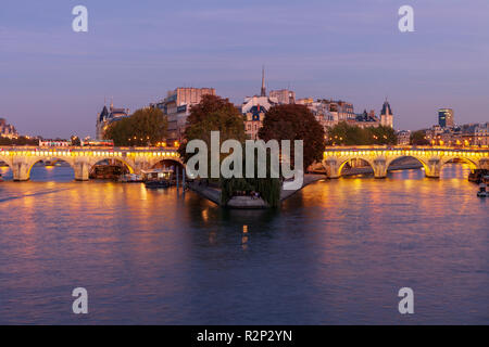 Blick auf die Ile de la Cite von Pont des Arts in der Nacht. Paris, Frankreich Stockfoto