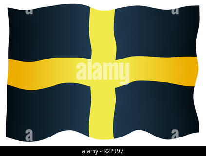 Die Flagge von Saint David von Wales ein schwarzer Hintergrund mit einem gelben Kreuz im Wind flatterte. Stockfoto