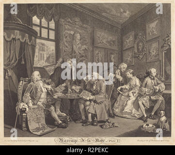 Ehe à la Mode: pl.1. Stand: 1745. Medium: Radierung und Gravur. Museum: Nationalgalerie, Washington DC. Autor: Louis Gerard Scotin nach William Hogarth. nach William Hogarth. William Hogarth. Stockfoto