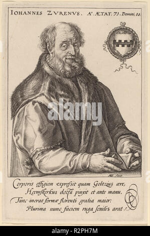 Johannes Zurenus (Jan van Suren). Stand: 1590. Medium: Gravur. Museum: Nationalgalerie, Washington DC. Autor: Hendrik Goltzius nach Maerten van Heemskerck. Stockfoto