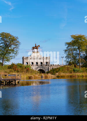 Lincoln Park South Teich und General Grant Statue. Chicago, Illinois. Stockfoto