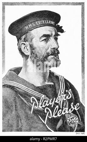 Halbton Werbung für Marine Player schneiden, Zigaretten, mit einem Seemann von HMS ausgezeichnet. Stockfoto