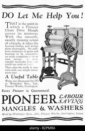 Halbton Werbung für eine Waschmaschine mangle, ca. 1930 Stockfoto