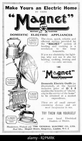 Halbton Werbung für Magnet Marke elektrische Geräte in London, ca. 1930 Stockfoto