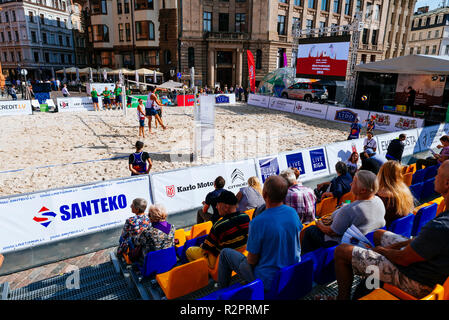 Beachvolleyball, Altstadt Riga. Riga, Lettland, Baltikum, Europa Stockfoto