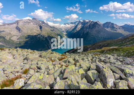 Schlegeis Stausee aus der Nähe der Olperer Hütte, Zillertaler Alpen, Tirol, Schwaz Bezirk, Österreich gesehen Stockfoto