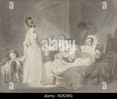 Besuch der Krankenschwester. Vom: C. 1780/1790. Maße: gesamt: 30,2 x 38,1 cm (11 7/8 x 15 in.). Medium: grau Waschen und Aquarell über schwarze Kreide auf Bütten. Museum: Nationalgalerie, Washington DC. Autor: Jean Honore Fragonard. Stockfoto