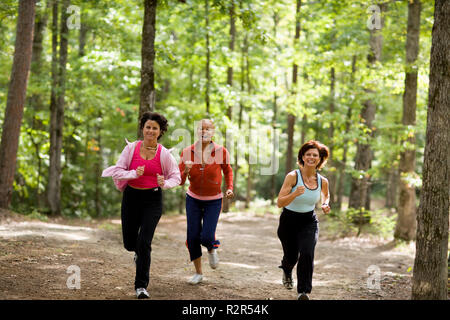 Frauen mittleren Alters zu Fuß im Wald Stockfoto