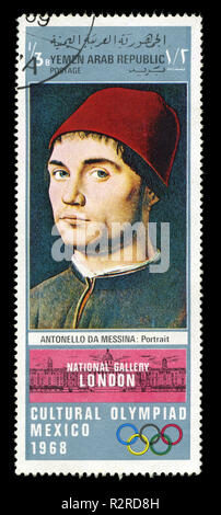 Briefmarke aus dem Jemen im kulturellen Olympiade 1968 - National Gallery, London Serie 1969 ausgestellt Stockfoto