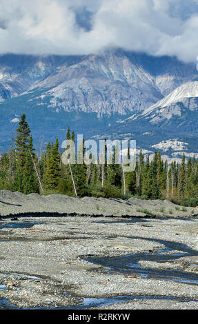 Eine Ansicht einer Riverbed nördlich von Haines Junction, Yukon Teritory, Kanada Stockfoto