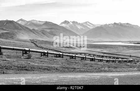 Eine Ansicht der Brooks Range und der Trans-Alaska Pipeline von der Dalton Highway in Alaska, USA Stockfoto