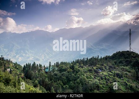 Luftaufnahme von Sapa, Vietnam. Sapa ist ein Muss - Standorte besuchen Sie im Norden von Vietnam mit seiner kühlen Wetter und die schöne Szenen Stockfoto