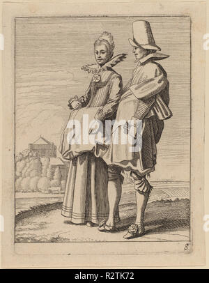 Zwei Zahlen in Tracht. Medium: Radierung. Museum: Nationalgalerie, Washington DC. Autor: Jan Van de Velde II. Stockfoto