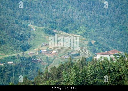 Luftaufnahme von Sapa, Vietnam. Sapa ist ein Muss - Standorte besuchen Sie im Norden von Vietnam mit seiner kühlen Wetter und die schöne Szenen Stockfoto