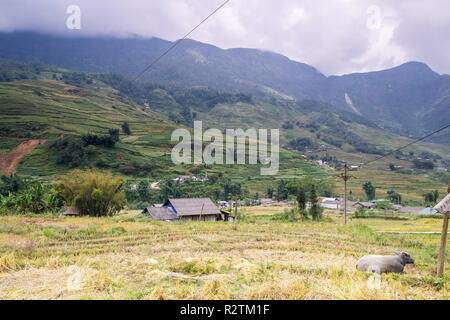 Luftaufnahme von Sapa, Vietnam. Sapa ist ein Muss - Standorte besuchen Sie im Norden von Vietnam mit seiner kühlen Wetter und die schöne Szenen Stockfoto