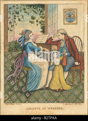 Lolotte und Werther. Stand: 1810. Abmessungen: Größe: 37,7 x 29,2 cm (14 13/16 x 11 1/2 in.). Medium: Aquarell, das Bild an der Wand ist ein Original Gravur "Winter", in einer simulierten Frame eingefügt. Museum: Nationalgalerie, Washington DC. Author: Eunice Pinney's. Stockfoto