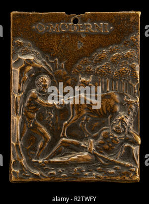 Cacus stehlen die Ochsen von Herkules. Maße: Gesamt: 7 x 5,3 cm (2 3/4 x 2 1/16 in.) brutto Gewicht : 86 gr. Medium: Bronze. Museum: Nationalgalerie, Washington DC. Autor: MODERNO. Stockfoto
