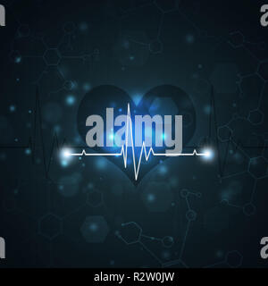 Herz-pulsierenden Rhythmus Graph abstrakter blauer Hintergrund Stockfoto